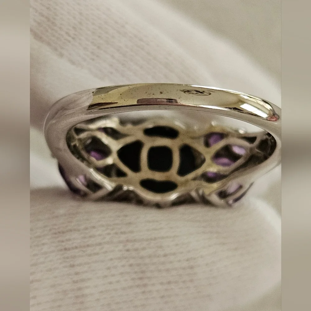 Purple Drusy African Amethyst Ring Platinum Over 925 Sterling Silver Sz 8